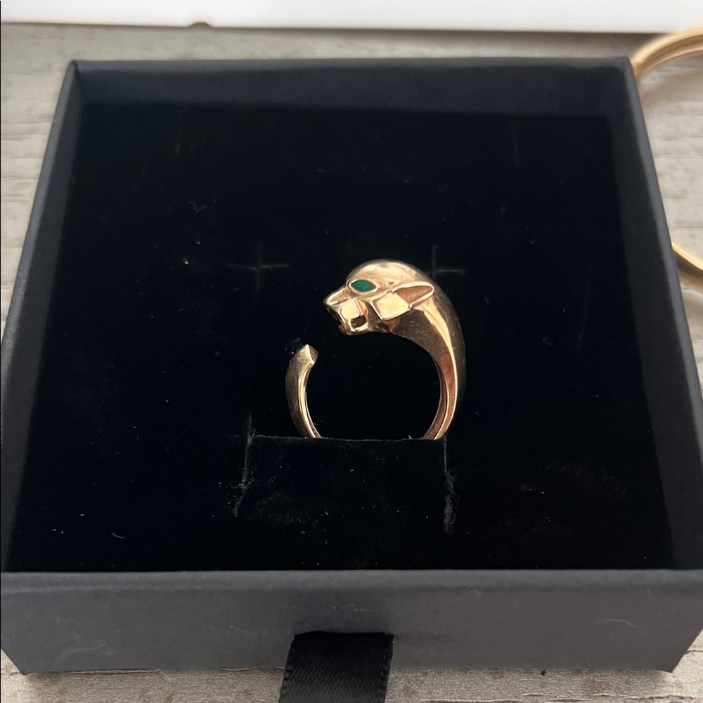 Gold Panther Ring with Green Gem